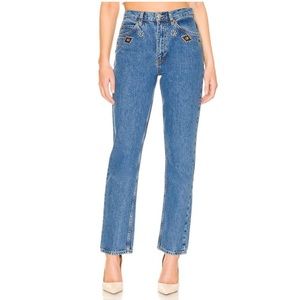 Re/Done Blue Straight Leg Jeans with Stud Detail